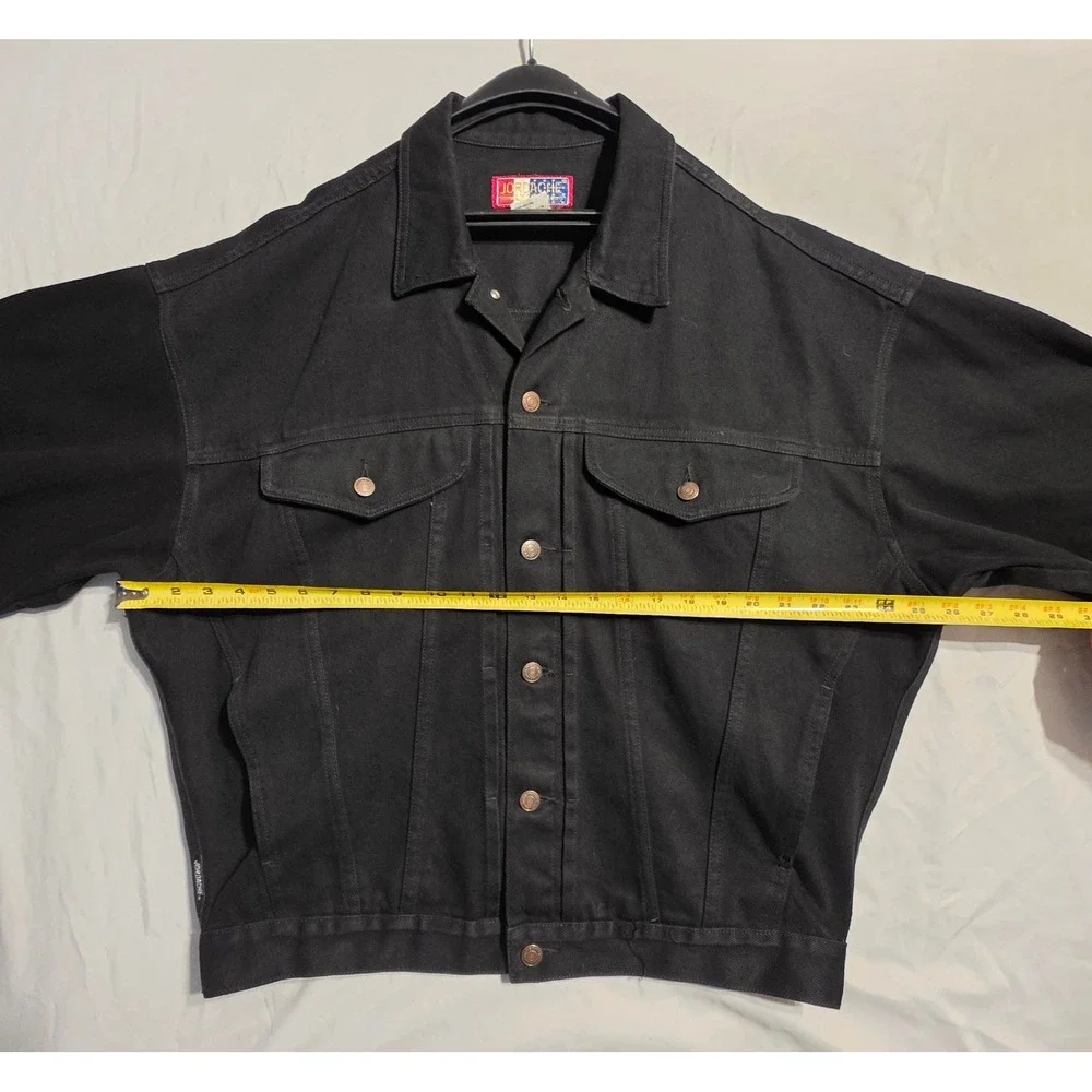 Vintage Jordache Black Denim Trucker Jacket Men's L Oversized 90s USA Style